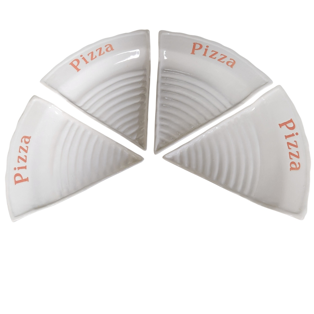 Vintage Pizza Plates Set of Four White Ridged Design